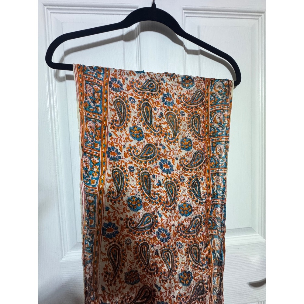 VTG Jere Cavanaugh Silk Scarf Paisley Floral Block Print  Made in India